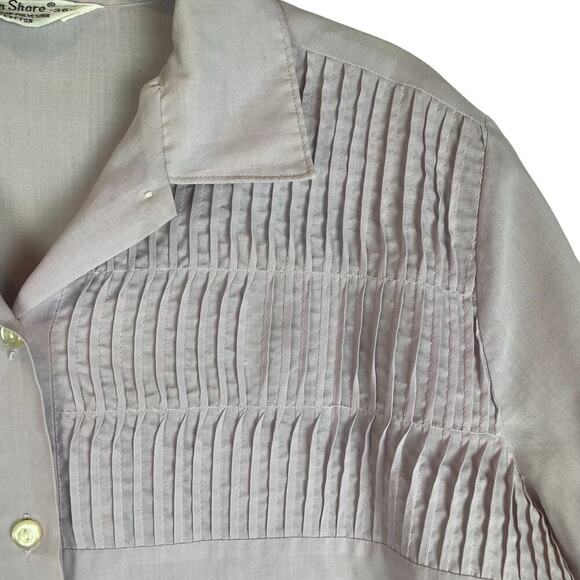 Vintage short sleeve button front blouse pin tuck accents - Picture 2 of 5